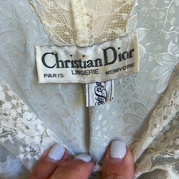 DIOR Vintage Christian Dior blue lingerie floral Nightgown Lace Negligée medium - Picture 3 of 7